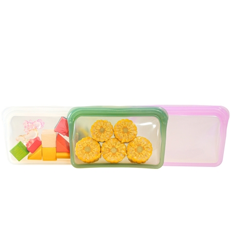 400ml flat silicone storage bags – slim reusable food containers for snacks, sauces, and meal prep. Leak-proof zip seal, dishwasher safe, freezer-to-microwave safe (-40°F to 450°F).