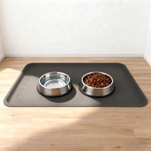 Close-up of a non-slip, easy-wipe dog crate tray, showing its perfect fit inside a standard wire dog crate.